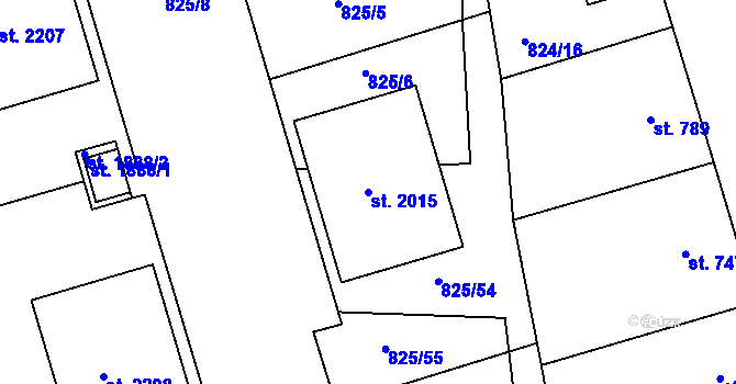 Parcela st. 2015 v KÚ Humpolec, Katastrální mapa