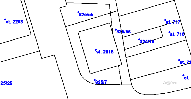 Parcela st. 2016 v KÚ Humpolec, Katastrální mapa