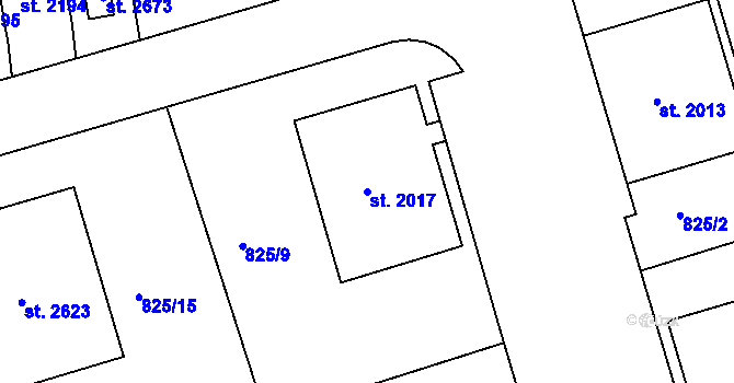 Parcela st. 2017 v KÚ Humpolec, Katastrální mapa