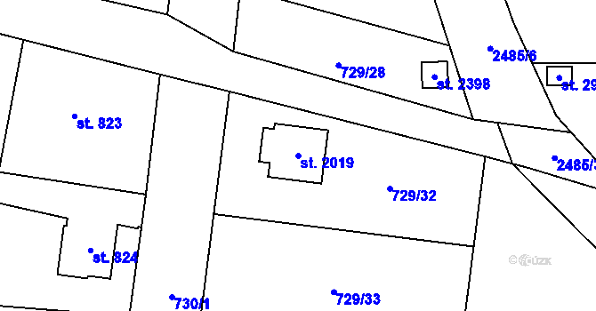 Parcela st. 2019 v KÚ Humpolec, Katastrální mapa