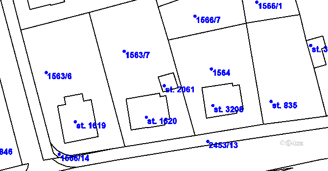 Parcela st. 2061 v KÚ Humpolec, Katastrální mapa