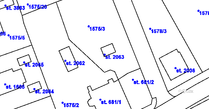 Parcela st. 2063 v KÚ Humpolec, Katastrální mapa