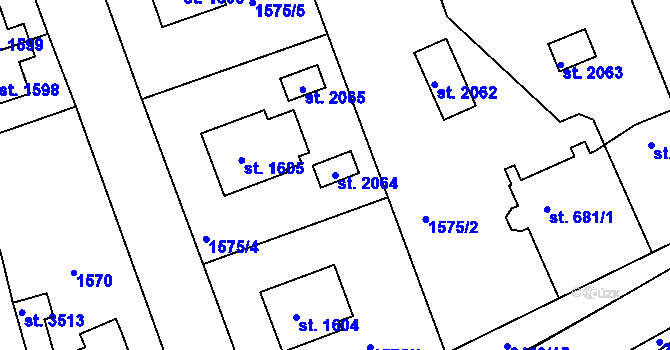 Parcela st. 2064 v KÚ Humpolec, Katastrální mapa