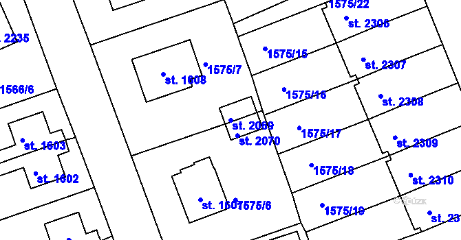 Parcela st. 2069 v KÚ Humpolec, Katastrální mapa