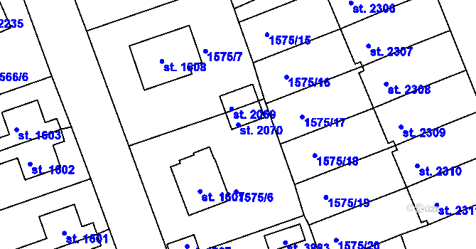 Parcela st. 2070 v KÚ Humpolec, Katastrální mapa