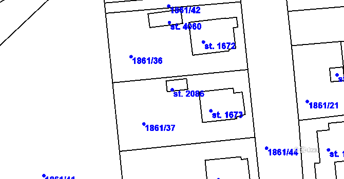 Parcela st. 2086 v KÚ Humpolec, Katastrální mapa