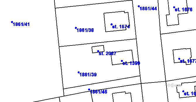 Parcela st. 2087 v KÚ Humpolec, Katastrální mapa