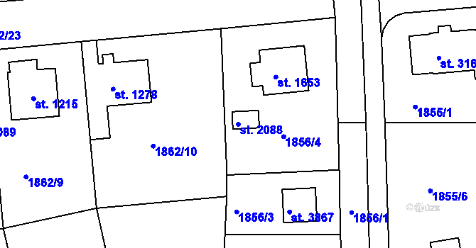 Parcela st. 2088 v KÚ Humpolec, Katastrální mapa