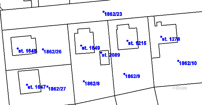 Parcela st. 2089 v KÚ Humpolec, Katastrální mapa