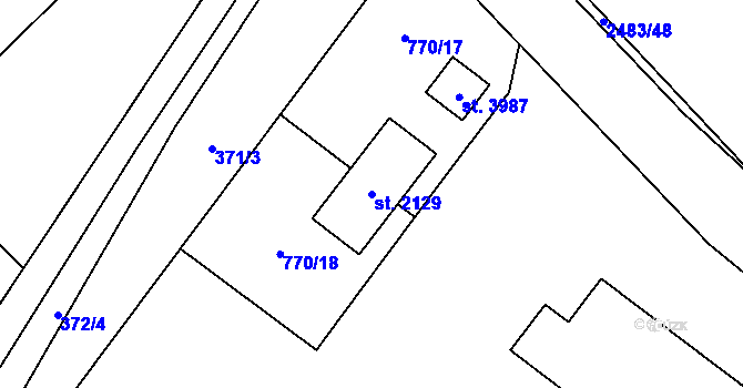 Parcela st. 2129 v KÚ Humpolec, Katastrální mapa