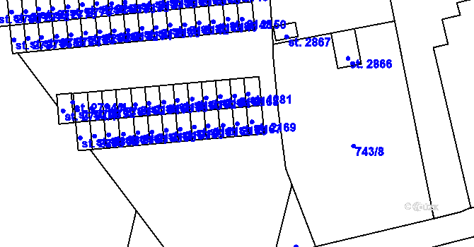 Parcela st. 2167 v KÚ Humpolec, Katastrální mapa