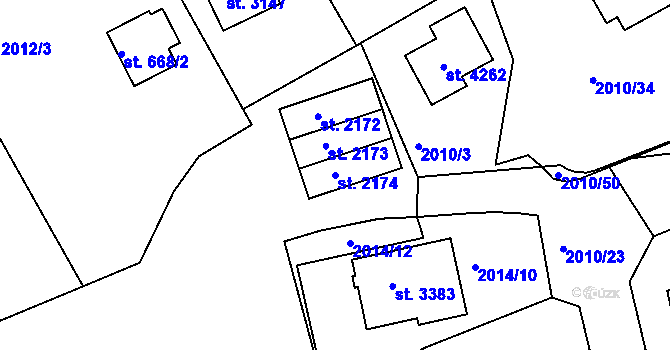 Parcela st. 2174 v KÚ Humpolec, Katastrální mapa