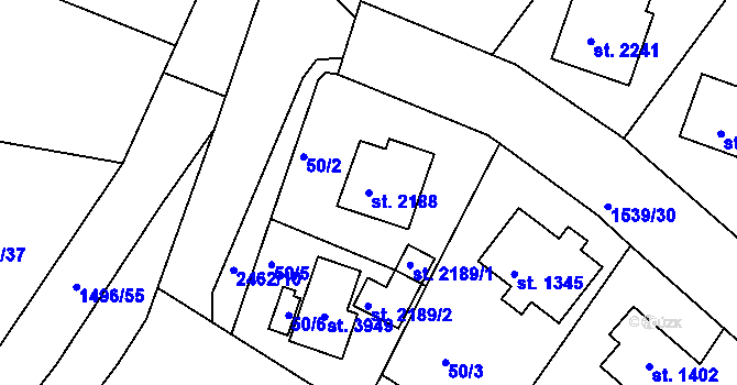 Parcela st. 2188 v KÚ Humpolec, Katastrální mapa