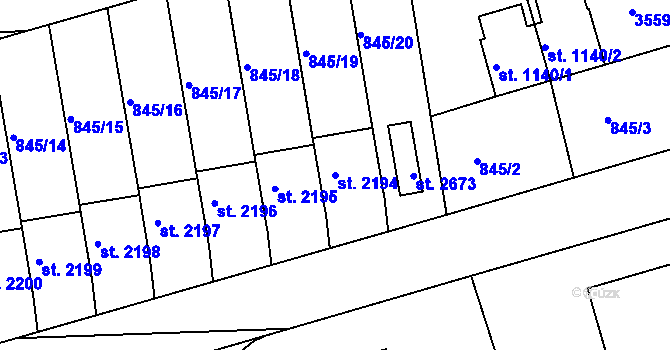 Parcela st. 2194 v KÚ Humpolec, Katastrální mapa