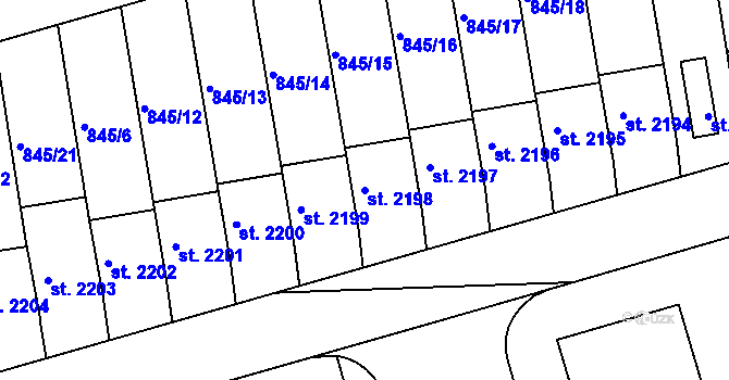 Parcela st. 2198 v KÚ Humpolec, Katastrální mapa