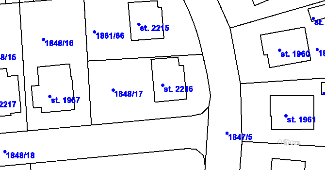 Parcela st. 2216 v KÚ Humpolec, Katastrální mapa