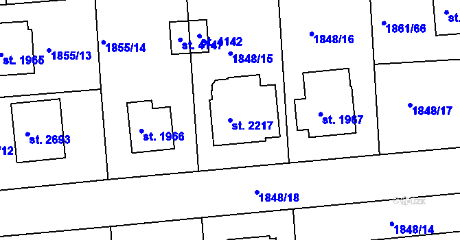 Parcela st. 2217 v KÚ Humpolec, Katastrální mapa