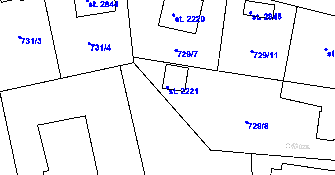 Parcela st. 2221 v KÚ Humpolec, Katastrální mapa