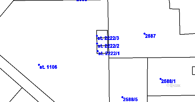 Parcela st. 2222/1 v KÚ Humpolec, Katastrální mapa