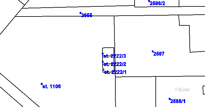 Parcela st. 2222/3 v KÚ Humpolec, Katastrální mapa