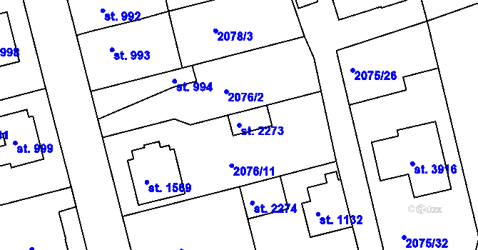 Parcela st. 2273 v KÚ Humpolec, Katastrální mapa