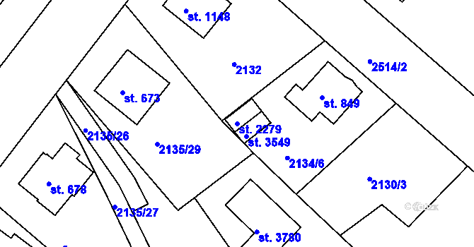 Parcela st. 2279 v KÚ Humpolec, Katastrální mapa