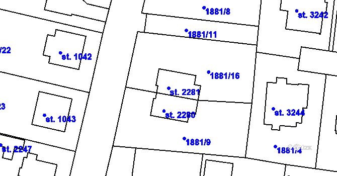 Parcela st. 2281 v KÚ Humpolec, Katastrální mapa