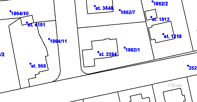 Parcela st. 2284 v KÚ Humpolec, Katastrální mapa