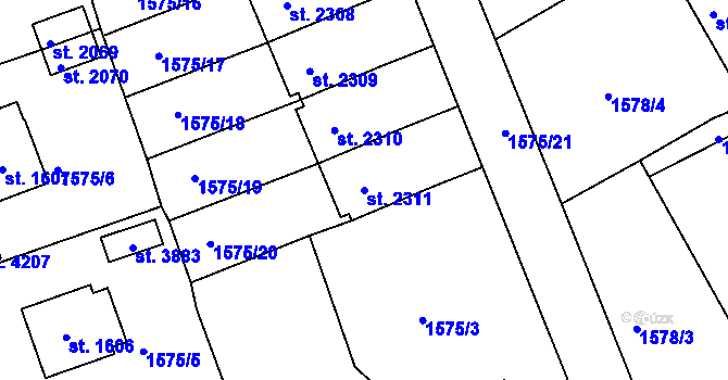 Parcela st. 2311 v KÚ Humpolec, Katastrální mapa