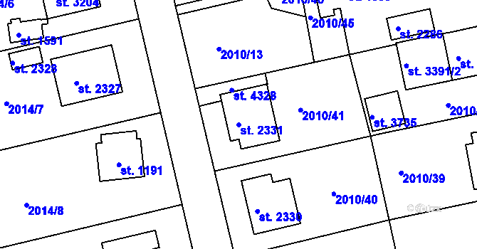 Parcela st. 2331 v KÚ Humpolec, Katastrální mapa