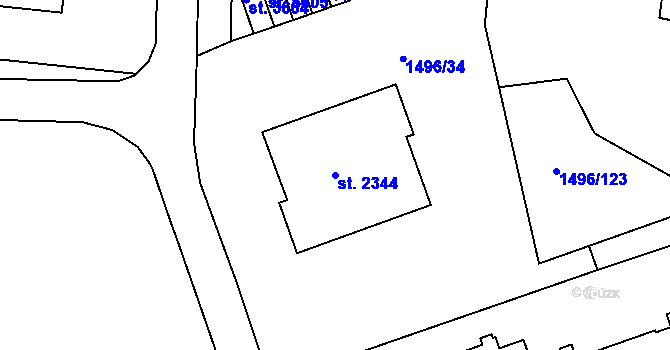Parcela st. 2344 v KÚ Humpolec, Katastrální mapa