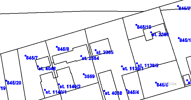 Parcela st. 2365 v KÚ Humpolec, Katastrální mapa