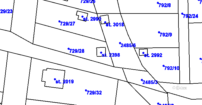 Parcela st. 2398 v KÚ Humpolec, Katastrální mapa