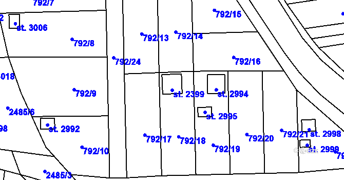 Parcela st. 2399 v KÚ Humpolec, Katastrální mapa