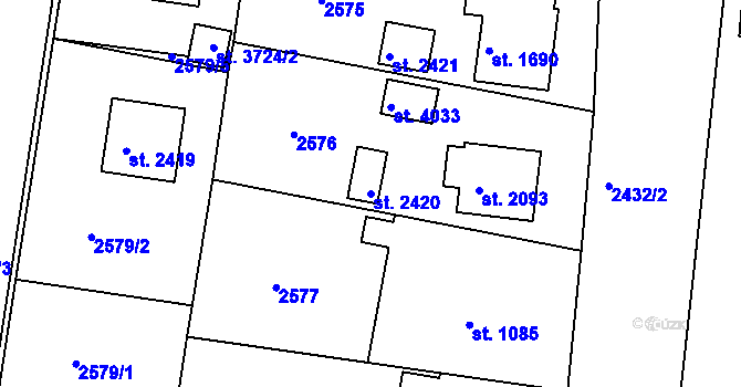 Parcela st. 2420 v KÚ Humpolec, Katastrální mapa