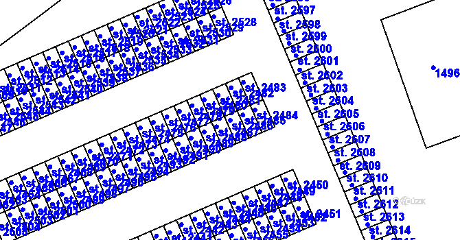 Parcela st. 2486 v KÚ Humpolec, Katastrální mapa