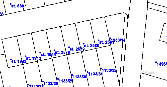 Parcela st. 2580 v KÚ Humpolec, Katastrální mapa