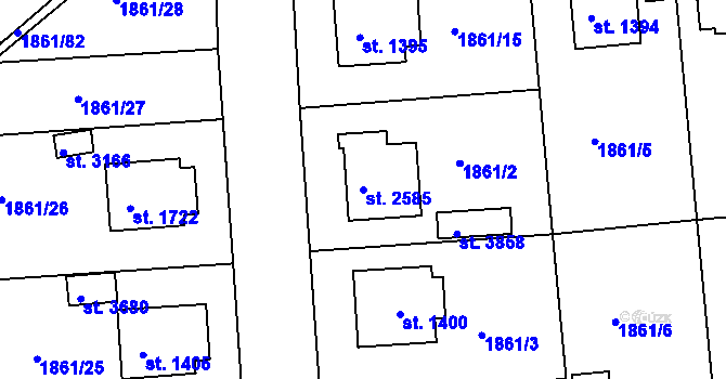 Parcela st. 2585 v KÚ Humpolec, Katastrální mapa