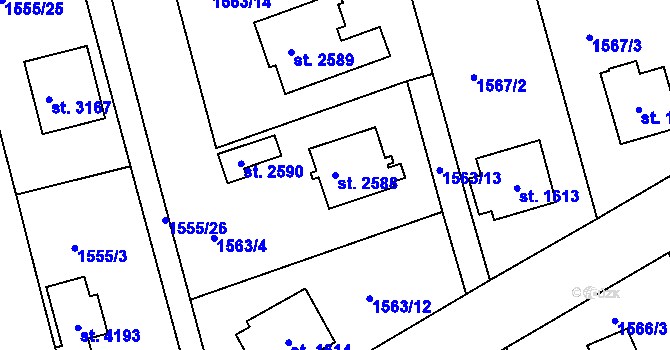 Parcela st. 2588 v KÚ Humpolec, Katastrální mapa