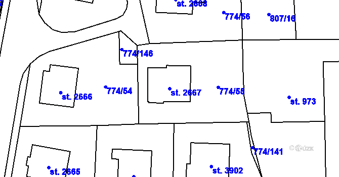 Parcela st. 2667 v KÚ Humpolec, Katastrální mapa