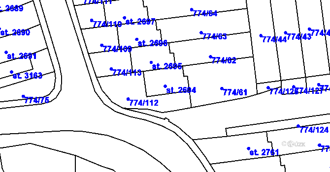Parcela st. 2694 v KÚ Humpolec, Katastrální mapa