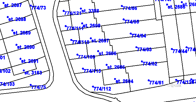 Parcela st. 2696 v KÚ Humpolec, Katastrální mapa