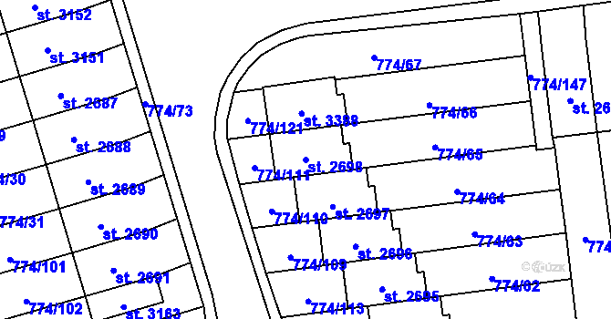 Parcela st. 2698 v KÚ Humpolec, Katastrální mapa