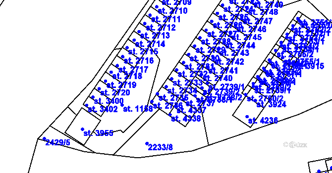 Parcela st. 2734 v KÚ Humpolec, Katastrální mapa