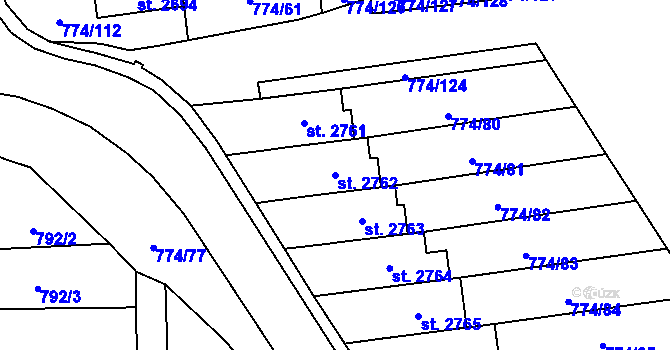 Parcela st. 2762 v KÚ Humpolec, Katastrální mapa