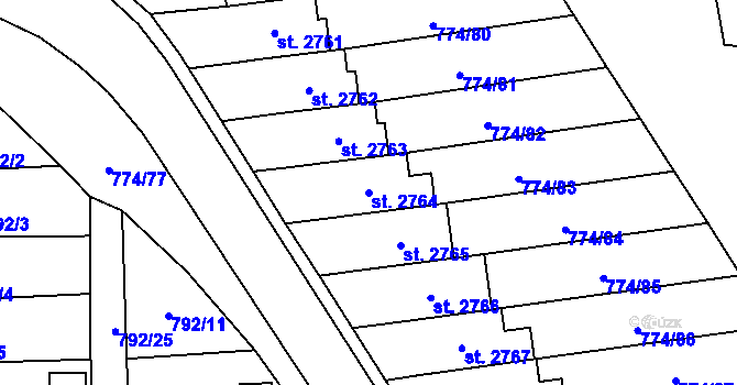 Parcela st. 2764 v KÚ Humpolec, Katastrální mapa