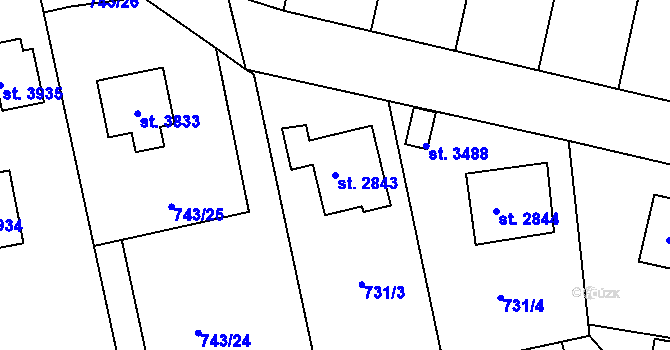 Parcela st. 2843 v KÚ Humpolec, Katastrální mapa