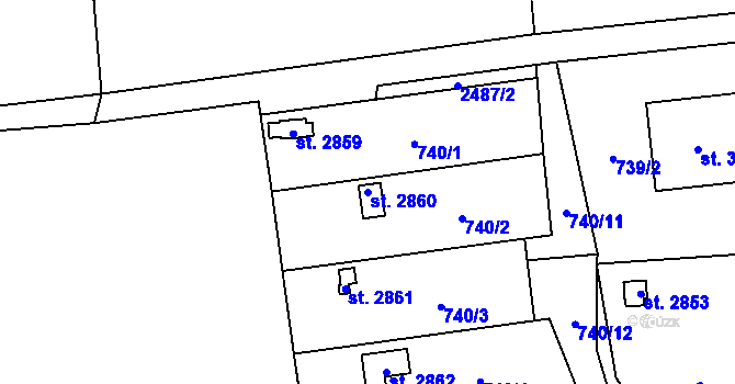 Parcela st. 2860 v KÚ Humpolec, Katastrální mapa