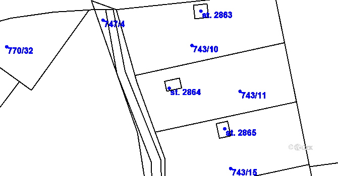 Parcela st. 2864 v KÚ Humpolec, Katastrální mapa