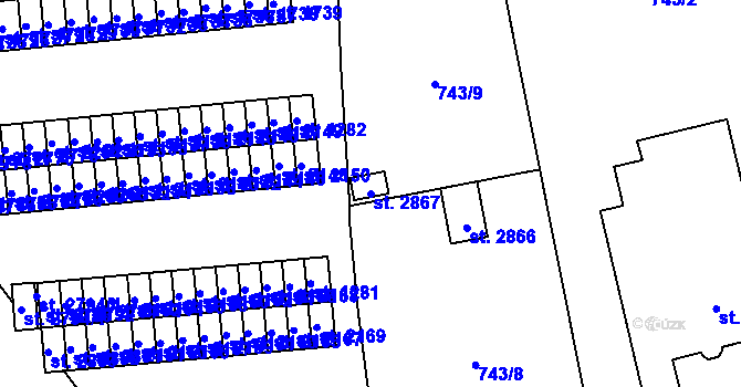 Parcela st. 2867 v KÚ Humpolec, Katastrální mapa